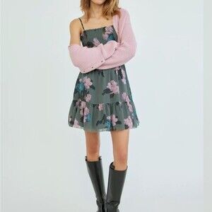 Aritzia Wilfred Catamaran Floral Tiered Dress in Grey/Purple NWT